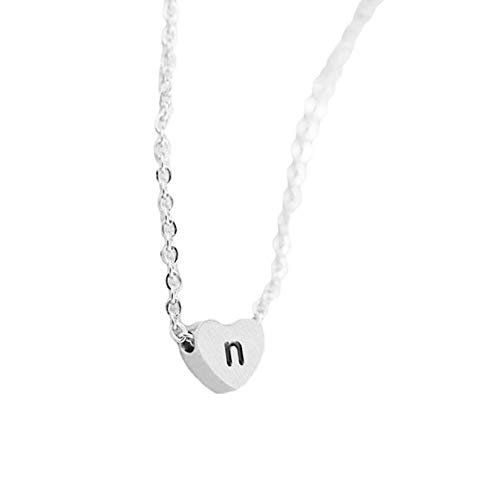 JGONas Lettre Initiale Pendentif Collier, Mode Femmes Lettres Anglaises Sculpté Coeur Pendentif Chaîne Collier, Collier Cadeaux pour Femme/Maman/Ami/Anniversaire/Anniversaire d'or N Cover