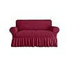 Loveseat slipcover 1 piece for 2 cushion couch sofa cover with skirt durable washable high elastic stretchable easy fit universal furniture protector 2 seater maroon  urban country home decor
