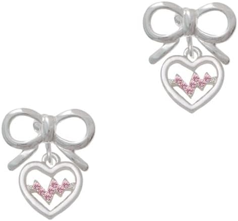 Delight Jewelry Silvertone Heart with Crystal Heartbeat Silvertone Bow Clip On Earrings