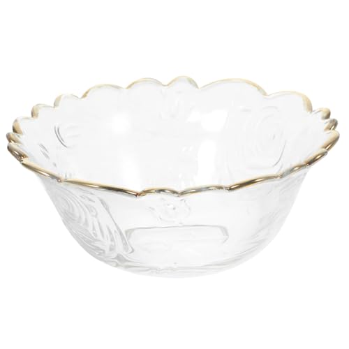 ULTECHNOVO Tazón De Vidrio Grande Para Servir Postres y Frutas, Cuenco Borde Dorado, Material Apto Para Alimentos, Adecuado Para Hogar y Entretenimiento,