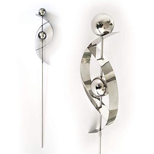 K&L Wall Art Modern Garden Stake - Silver Shiny Stainless Steel - 108 cm Ball Metal Garden Decoration