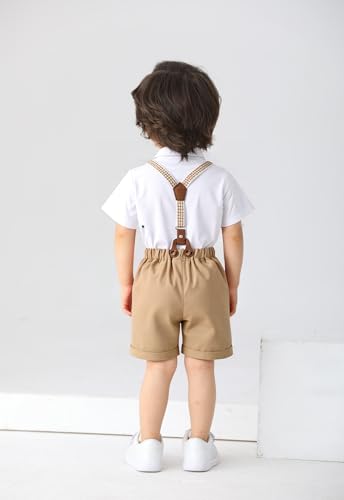 Boarnseorl Baby Boys Gentleman Outfits Shorts Sets,Infant Shirt + Shorts + Bow Tie + Suspenders3