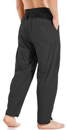AITFINEISM Mens Cotton Linen Pants Elastic Drawstring Waist Lightweight Summer Beach Pants3