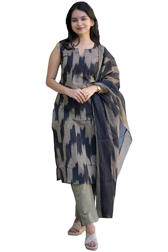 Image of ANNI DESIGNER Women Cotton Blend Kurta with Pant & Dupatta