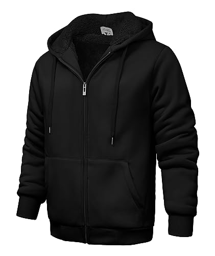 Image of V VALANCH Men Hoodies Zip Up Sherpa Lined Sweatshirts Heavyweight Thick Warm Fleece Winter Jacket
