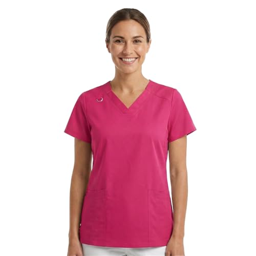 B-well Angelica Kasack Damen Pflege Medizinische Tunika mit V-Ausschnitt Funktionale Taschen Atmungsaktiv & Pflegeleicht Berufskleidung für Klinik & Praxis (Rosa XL)