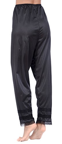 Patricia Women's Premium Silky Ultra Soft Satin Snip-it Anti-Static Cling Pant Slip with Lace Trim (Black, Medium)