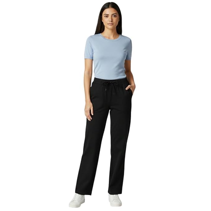 jaipur tales Women’s Black Straight Fit Cotton Pants | High-Waist Comfort Trousers with Drawstring & Pockets Casual Pants for Office, Travel & Lounge |-picture-24