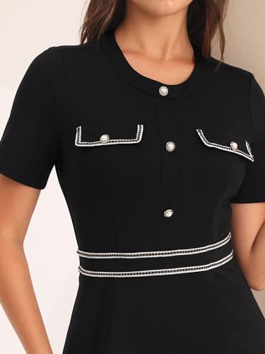 Women's Pencil Dress Short Sleeve Contrast Color Elegant Stretchy Bodycon Work Dresses4