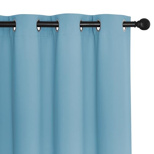 NICETOWN Patio Blackout Curtain Panels - Extra Wide Sliding Door Thermal Insulated Drape, Privacy Room Divider Curtain for Bedroom Office (Teal Blue, 66 x 118 Inch Long)