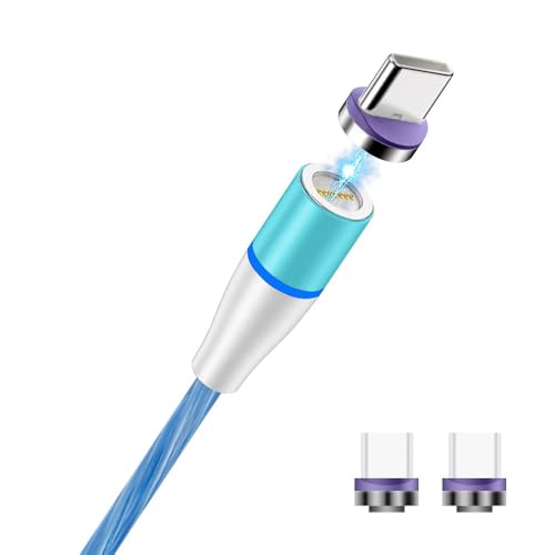 SVO plus Cavo Magnetico USB C 3-in-1 [1m] - Ricarica Rapida con LED Luminoso a Scorrimento, Connettore Rotante a 360°, Nylon Intrecciato - Include 3 Magneti Tipo C (BLU)