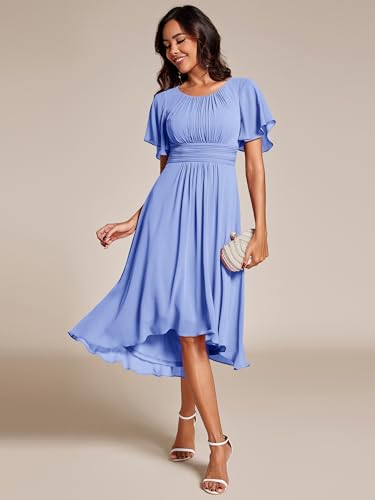 Image of Ever-Pretty Women's Chiffon Crew Neck Empire Waist Wedding Guest Dress Summer Short Sleeve Semi Formal Dresses 02053