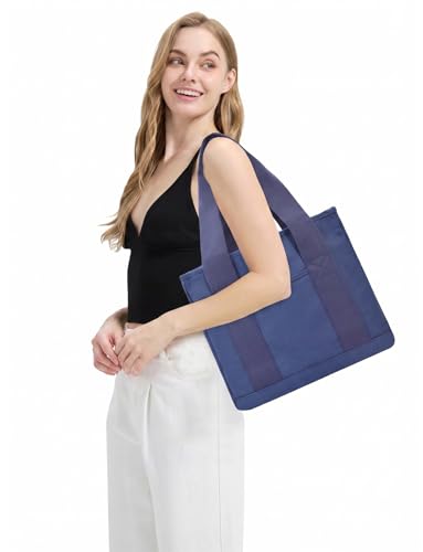 Image of TeeYee 16oz Canvas Tote Bag Casual Multi pockets Handbags Large Capacity Shopping Shoulder Bag with Pocket Bags Work Purses