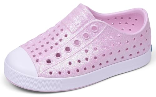 Native Shoes Unisex-Child Jefferson Bio-Bling Sneakers, Barely Pink Bling/Shell White, 7 Toddler