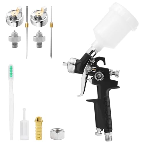 HVLP Sprühpistole für professionelle Autokarosserie, Airbrush mit Schwerkraft Mini mit 2 Düsen 0,8/1,0 mm und Behälter 125 ml für Karosserienveredelung, Grundierung, Basislack, Klarlack (schwarz)