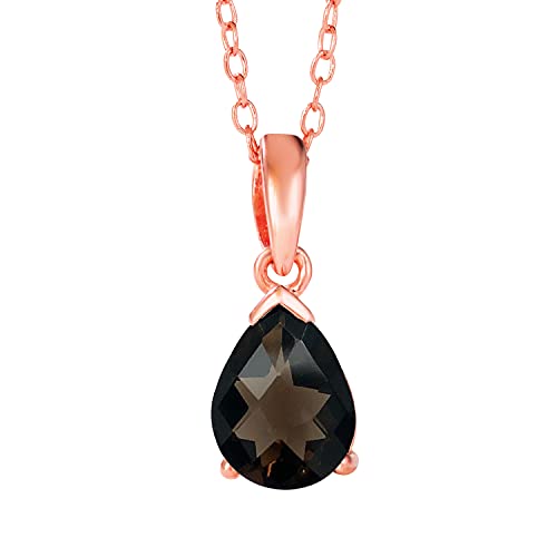 LE VIAN 1 Carat Brown Smoky Quartz Teardrop Pendant Necklace for Women I 14k Rose Gold Plated 925 Sterling Silver Pendant for Her I 18 Inch Chain Necklace with Spring Ring Clasp I Pear Cut Gemstone