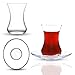 Turkish Tea Glass Set, Big Size, Slim Waist Design with Thick Base Prevent Tea From Getting Cold, Easy to Keep for 6 People, 6 Elliptical Saucers, 6 Glasses, Useful Set (12 Pieces)