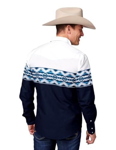 ROPER Western Shirt Mens L/S Vintage Aztec Blue 03-001-0431-0410 BU2