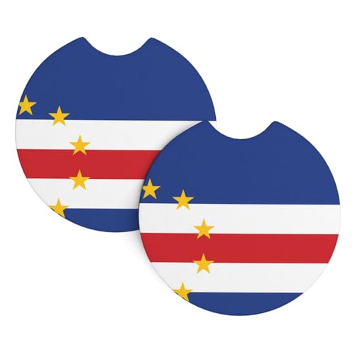 Set di 2 sottobicchieri in neoprene con bandiera di Capo Verde per auto, impermeabili e ad asciugatura rapida, accessori per auto eleganti per protezione