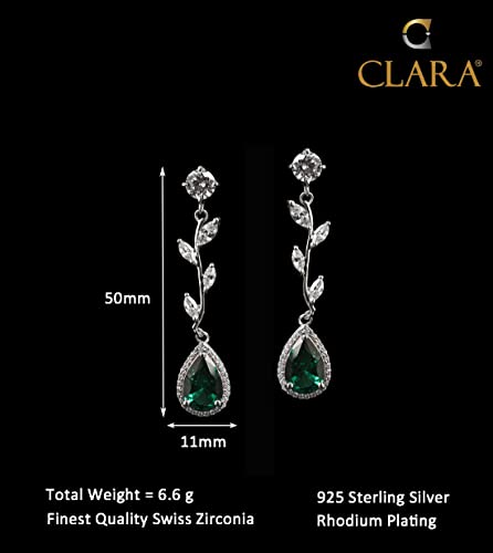 Image of Clara 925 Sterling Silver Leafy Green Necklace Jewellery Set With Earrings | Rhodium Plated, Swiss Zirconia stone | Gift for Women and Girls