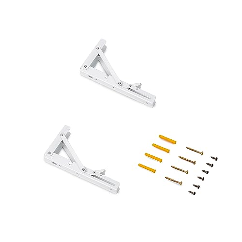 Emuca - Soportes plegables para estante, Lote de 2 escuadras abatibles, 203mm, carga máx. 40kg, Pintado blanco, Acero