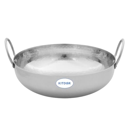Image of Stainless Steel Hammered Kadhai with Sturdy Handle, Heavy Bottom for Even Heat, Ideal for Deep Frying & Daily Cooking, Rust-Resistant & Durable (0.5L, Handle)
