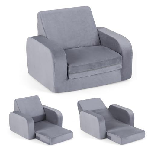 COSTWAY 3 en 1 Sofá Plegable para Niños, Sofá Cama Convertible con Terciopelo Cristal Ultra Suave y Funda Elástica, Desmontable y Lavable a Máquina, Sillón para Niños para Sala de Juegos y Guardería
