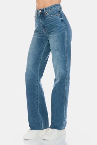Judy Blue Women's Tummy Control Cut Raw Hem Straight Jeans3
