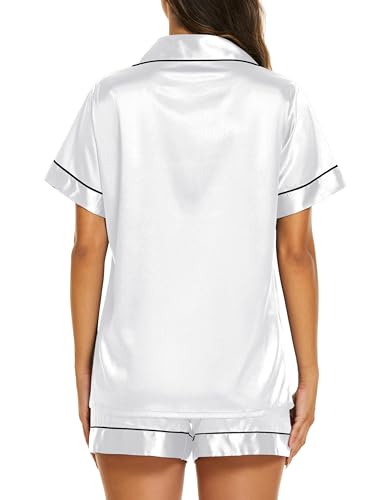 Ekouaer Silk Pajamas Womens Short Sleeve Sleepwear Soft Satin Button Down Loungewear 2 Piece Pjs Shorts Set S-XXL