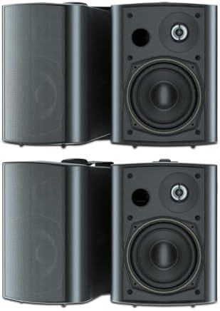 STUDIOFINIX 5.25 Inches 600 Watts Indoor Outdoor Bluetooth Speakers All Weather Wired Wall Mount System for Patio Deck (4 Speakers)