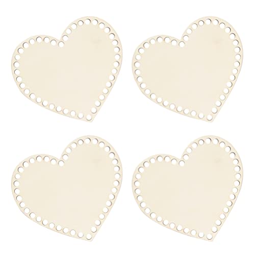 ULTNICE 4pcs Natural Wooden Basket Bottom Heart Shape Blank Crochet Knitting Basket Wood Base Shaper for DIY Basket Craft Weaving Making Supplies