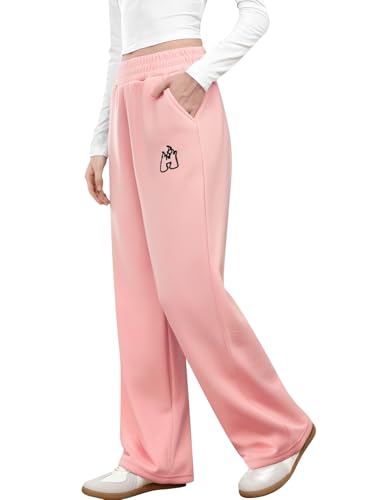 Image of Verdusa Girl's Sweatpants Graphic Embroidery Straight Leg Athletic Pants with Pockets
