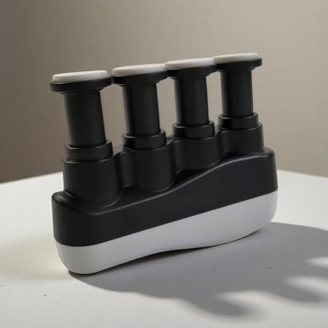 Finger Strengthener, Nalu Hand Grip Trainer Exerciser for Piano, Guitar, Bass, Ukulele Players, Plastic Material, Lightweight and Portable - Improve Finger Flexibility, Strength,1 Pack (Black+Gray)