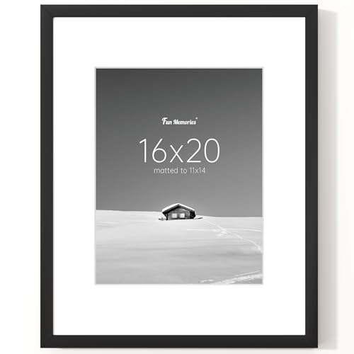 Fun Memories 16x20 Picture Frame, Display Pictures 11x14 with Mat or 16x20 Without Mat, 16 x 20 Poster Frame for Wall Hanging Horizontally and Vertically, Black, 1 Pack