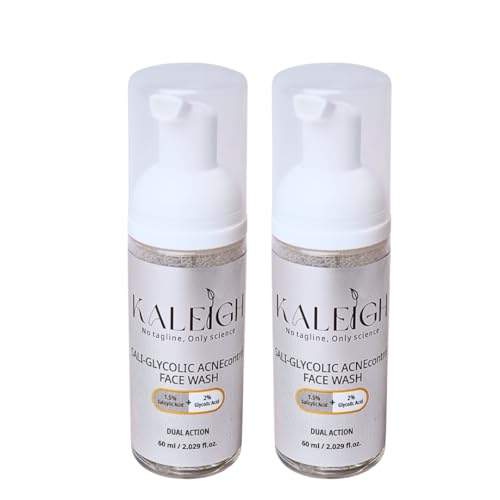 Image of KALEIGH Sali-Glycolic Acnecontrol Foaming Face Wash for Oily & Acne-Prone Skin Type | Tan Removal Cleanser for Men & Women | Deep Cleans Pores, Controls Excess Oil | Glowing, Moisturizing & Brightening Skin | Gently Exfoliates (120ml, Pack of 2)