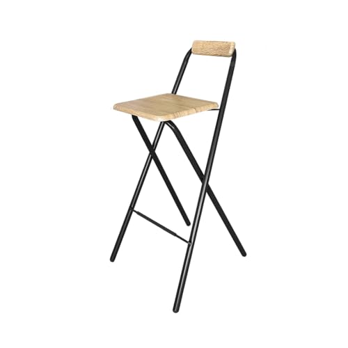 Acomoda Textil – Taburete de Bar Plegable para Cocina, Salón, Comedor y Restaurante. Silla Alta de Metal Estable, Resistente y Cómoda con Respaldo y Reposapiés 47,5x50x98 cm. (Madera)