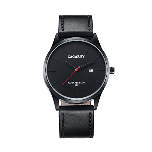Montre-bracelet pour hommes LULI à double mouvement en cuir noir
