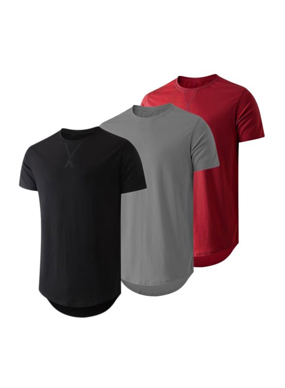JMIERR 3 Pack T Shirt Herren Sommer Basic Einfarbig T-Shirt Baumwolle Slim Fit Hemd Kurzarm Sportwear Schwarz/Dunkelgrau/Rot XL