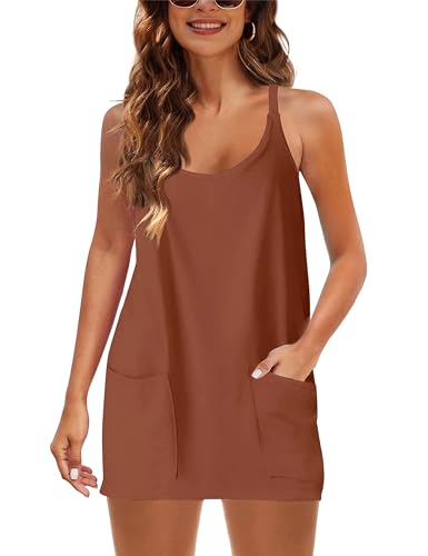 Image of Lianlive Women Athletic Mini Dresses Built-in Shorts Set Summer Sleeveless Sundress Hot Shot Mini Dress