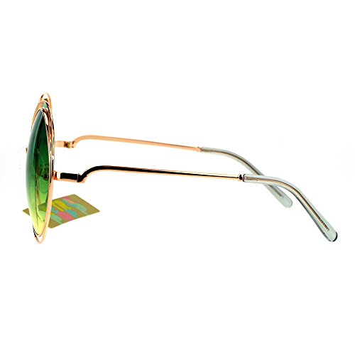 JuicyOrange Womens Oversized Sunglasses Rose Gold Metal Wire Round Frame Ombre Color Lens4