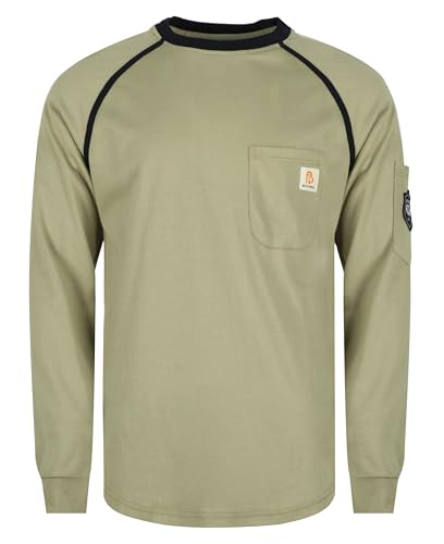 Image of BOCOMAL FR Shirts for Men Crew Neck Long Sleeve 5.5oz Light Weight Flame Resistant/Fire Retardant Clothing Shirt