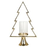 EGLO LIVING Deko Baum Mukayle, Tannenbaum mit Kerzenhalter, Weihnachtsdeko Fensterbank, Wohnzimmerdeko Weihnachten für Stumpenkerzen, Metall in Gold, H 50 cm