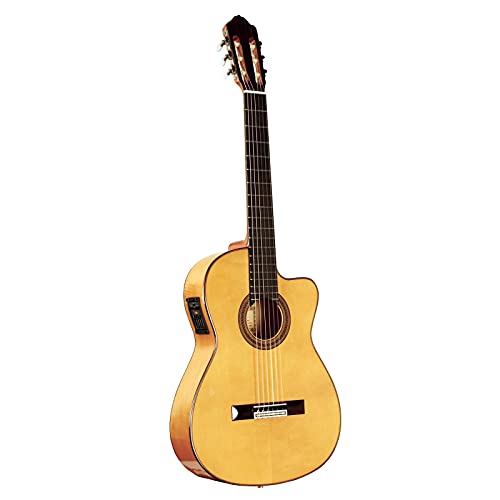 Esteve 15455E - Chitarra elettro-classica Flamenca, in abete massiccio, naturale lucido