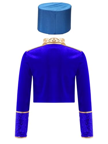 Kids Boys Girls Circus Ringmaster Sequins Coat Music Band Drummer Team Uniform with Soldier Cap2