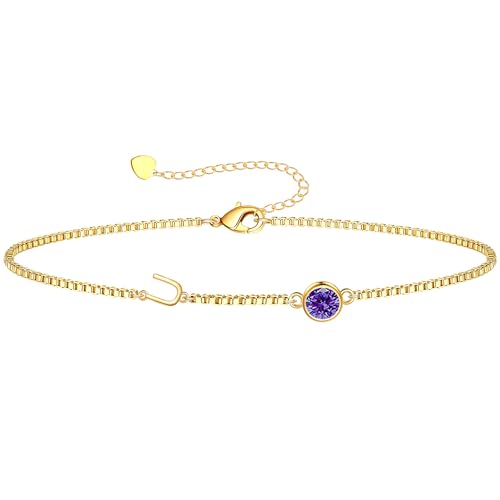 Image of Birthstone Bracelets for Women, Initial Bracelet Teen Stocking Stuffers Birthday Gifts for Teen Girls Initial Bracelet Trendy Letter A-Z Dainty Bracelet 21st 30th Mom Birthday Gift Birthstone Jewelry