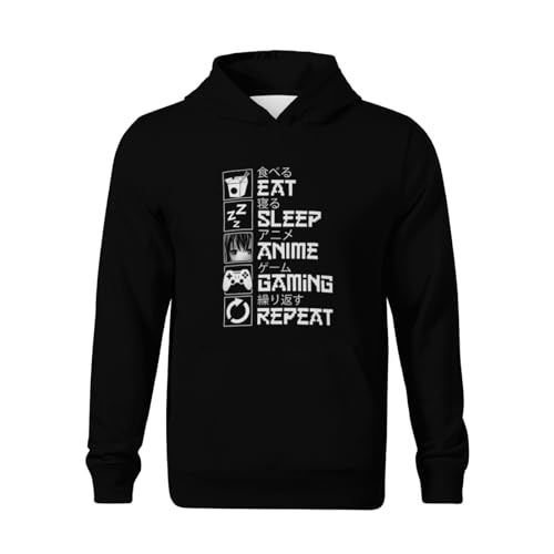 Kids Eat Sleep Anime Gaming Repeat Kawaii Funny Boys Girls Lightweight Kangaroo Pocket Hoodies2