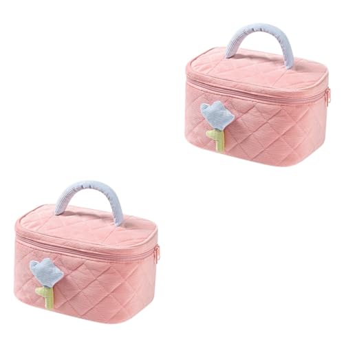 Trousse de toilette portable et mignonne pochette de maquillage côtelé 2 pièces
