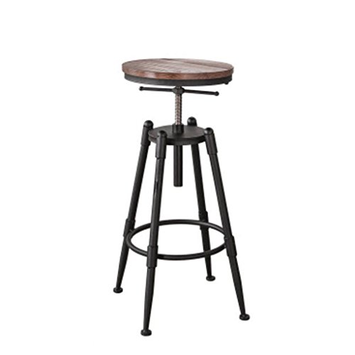 ZHJ Bar Stool Adjustable Seat Height (68-90cm) Solid Wood Iron Bar Chairs American Retro Bar Chair High Chair Coffee Chair Lounge Chair stool (Color : Wooden board, Size : B)