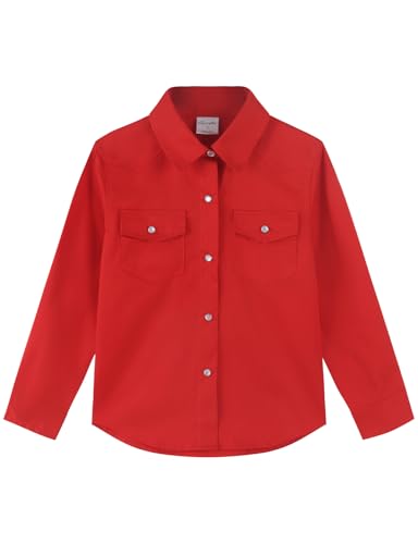 Image of Noomelfish Girls Long Sleeve Western Pearl Snap Button Down Shirt Cowgirl Outfits Blouse Tops (5-14 Years)