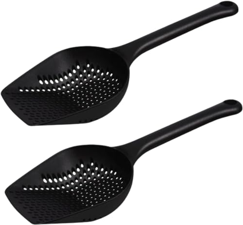 Generic Black Plastic Kitchen Scoop with Strainer Holes 14 Inches Multifunctional Food Strainer Drain Water Shovel Tools for Kitchen Cooking for Home Restaurant Pack of 2, Large